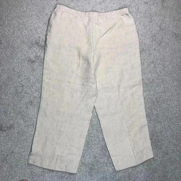 J Jill Linen Pants Elastic Waist Cropped Beige Color Pockets Natural Sz M - Picture 9 of 9